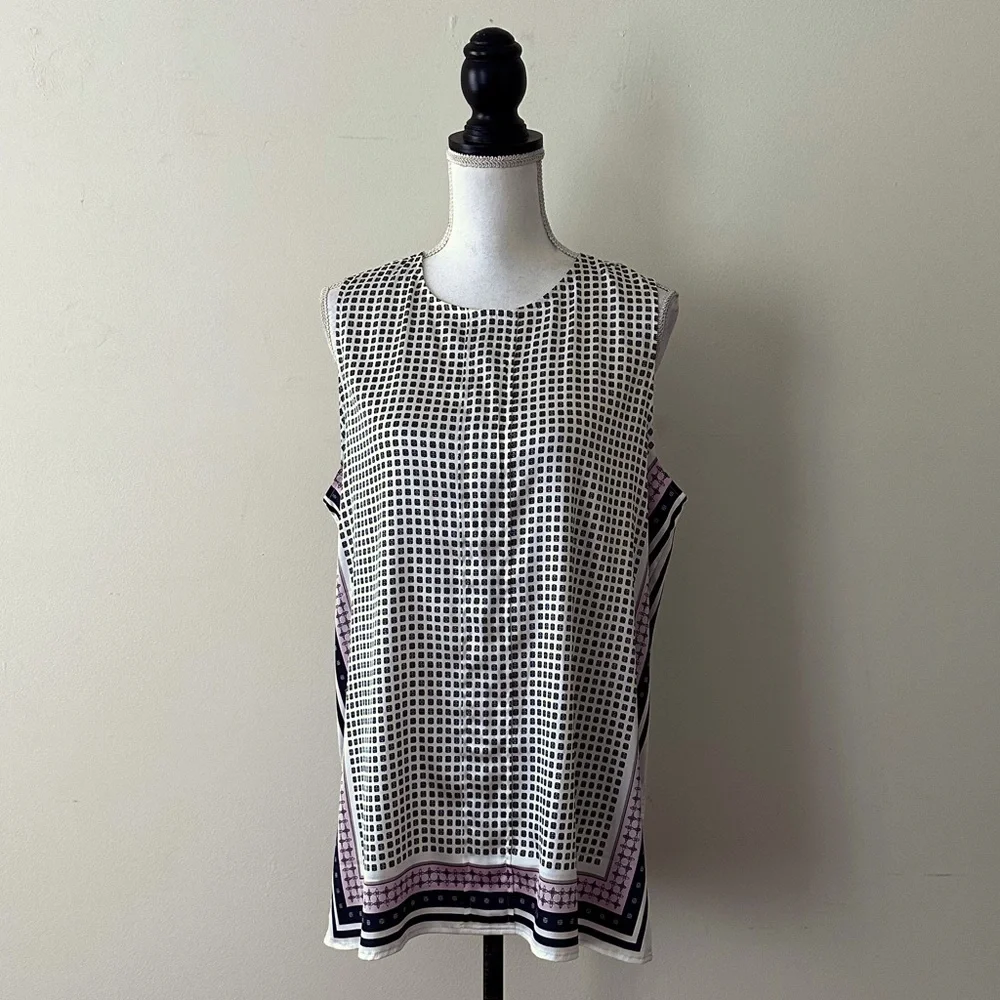 Ann Taylor Geometric Print Sleeveless Blouse Tank Top Black Pink White Sz M